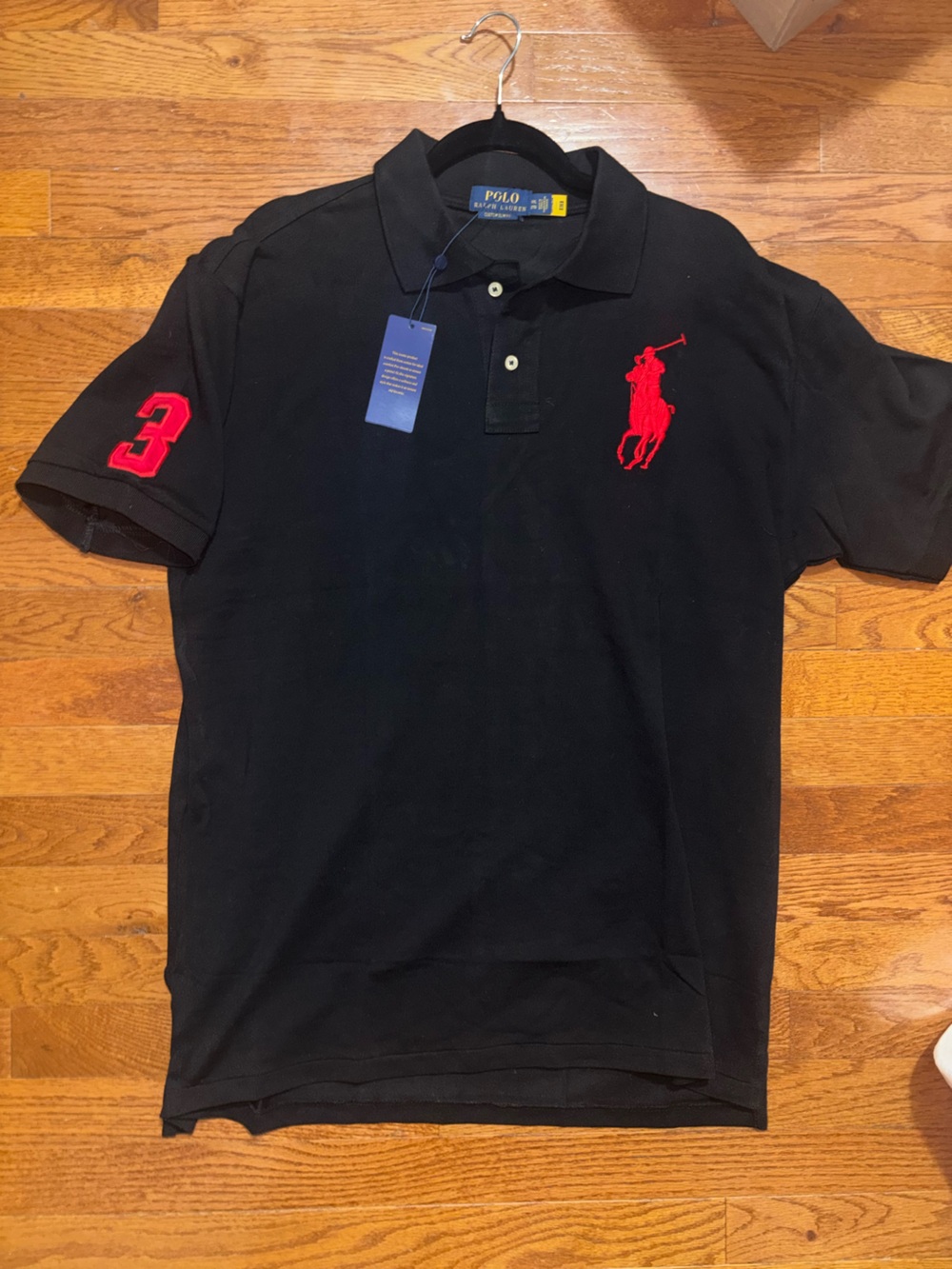 Polo by Ralph Lauren-Big Pony Polo Shirt custom slim fit black red XL NEW!!